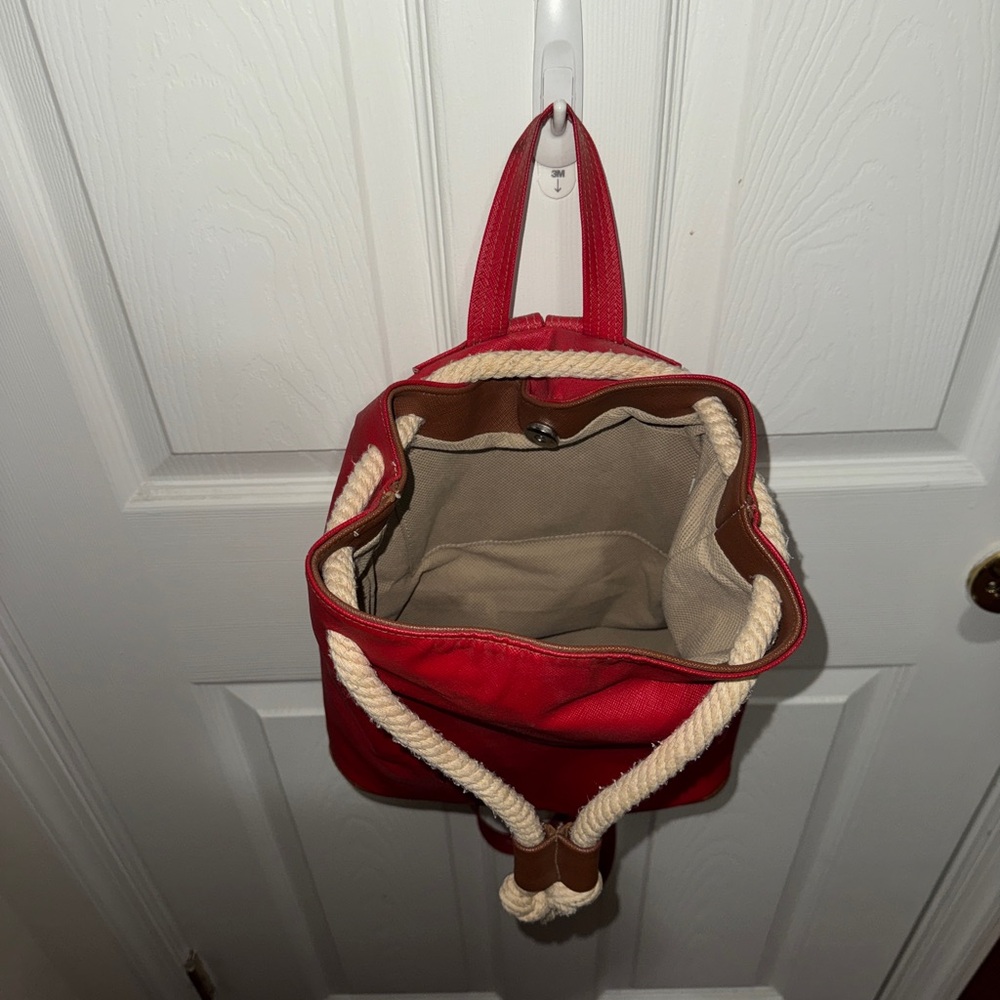 Red Leather Drawstring Backpack - Picture 4 of 7